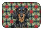Longhaired Black and Tan Dachshund Christmas PoinsettIas Dish Drying Mat Absorbent Dish Drying Mat Pad for Kitchen Counter Dish Drainer Mat for Counte
