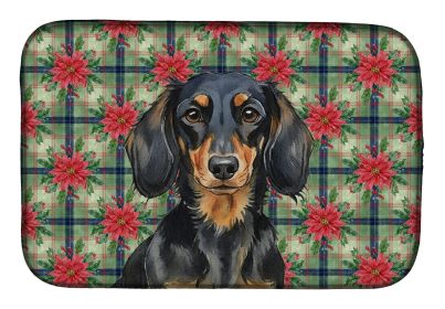 Longhaired Black and Tan Dachshund Christmas PoinsettIas Dish Drying Mat Absorbent Dish Drying Mat Pad for Kitchen Counter Dish Drainer Mat for Counte