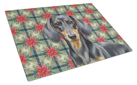 Black and Tan Dachshund Christmas PoinsettIas Glass Cutting Board Decorative Tempered Glass Kitchen Cutting and Serving Board Large Size Chopping Boar