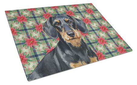 Wirehaired Black and Tan Dachshund Christmas PoinsettIas Glass Cutting Board Decorative Tempered Glass Kitchen Cutting and Serving Board Large Size Ch