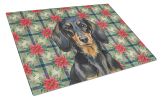 Longhaired Black and Tan Dachshund Christmas PoinsettIas Glass Cutting Board Decorative Tempered Glass Kitchen Cutting and Serving Board Large Size Ch