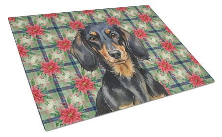 Longhaired Black and Tan Dachshund Christmas PoinsettIas Glass Cutting Board Decorative Tempered Glass Kitchen Cutting and Serving Board Large Size Ch