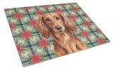 Longhaired Red Dachshund Christmas PoinsettIas Glass Cutting Board Decorative Tempered Glass Kitchen Cutting and Serving Board Large Size Chopping Boa