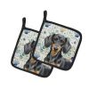 Black and Tan Dachshund Coastal Sea Glass Pair of Pot Holders Pair 7.5x7.5 Quilted Insulated Hot Pads Decorative Kitchen Gift Made in USA