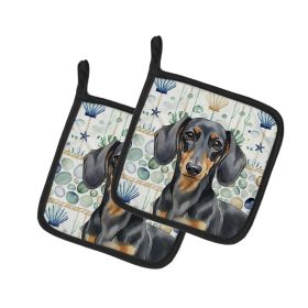 Black and Tan Dachshund Coastal Sea Glass Pair of Pot Holders Pair 7.5x7.5 Quilted Insulated Hot Pads Decorative Kitchen Gift Made in USA
