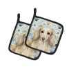 Longhaired Cream Dachshund Coastal Sea Glass Pair of Pot Holders Pair 7.5x7.5 Quilted Insulated Hot Pads Decorative Kitchen Gift Made in USA