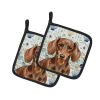 Chocolate and Tan Dachshund Coastal Sea Glass Pair of Pot Holders Pair 7.5x7.5 Quilted Insulated Hot Pads Decorative Kitchen Gift Made in USA