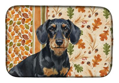 Wirehaired Black and Tan Dachshund Heirloom Fall Dish Drying Mat Absorbent Dish Drying Mat Pad for Kitchen Counter Dish Drainer Mat for Countertop