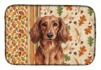 Longhaired Red Dachshund Heirloom Fall Dish Drying Mat Absorbent Dish Drying Mat Pad for Kitchen Counter Dish Drainer Mat for Countertop, 14 x 21"