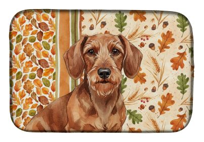 Wirehaired Red Dachshund Heirloom Fall Dish Drying Mat Absorbent Dish Drying Mat Pad for Kitchen Counter Dish Drainer Mat for Countertop, 14 x 21"