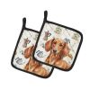 Red Brown Dachshund Coffee Bar Pair of Pot Holders Pair 7.5x7.5 Quilted Insulated Hot Pads Decorative Kitchen Gift Made in USA