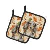 Longhaired Dapple Dachshund Heirloom Fall Pair of Pot Holders Pair 7.5x7.5 Quilted Insulated Hot Pads Decorative Kitchen Gift Made in USA