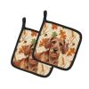Wirehaired Red Dachshund Heirloom Fall Pair of Pot Holders Pair 7.5x7.5 Quilted Insulated Hot Pads Decorative Kitchen Gift Made in USA