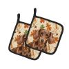 Chocolate and Tan Dachshund Heirloom Fall Pair of Pot Holders Pair 7.5x7.5 Quilted Insulated Hot Pads Decorative Kitchen Gift Made in USA