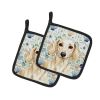 Cream Dachshund Coastal Sea Glass Pair of Pot Holders Pair 7.5x7.5 Quilted Insulated Hot Pads Decorative Kitchen Gift Made in USA