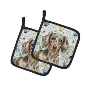 Dapple Dachshund Coastal Sea Glass Pair of Pot Holders Pair 7.5x7.5 Quilted Insulated Hot Pads Decorative Kitchen Gift Made in USA