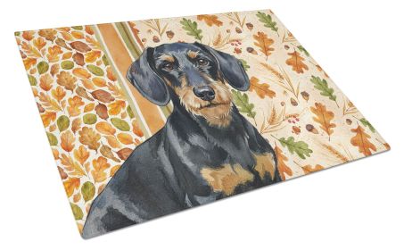 Wirehaired Black and Tan Dachshund Heirloom Fall Glass Cutting Board Decorative Tempered Glass Kitchen Cutting and Serving Board Large Size Chopping B