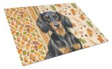 Longhaired Black and Tan Dachshund Heirloom Fall Glass Cutting Board Decorative Tempered Glass Kitchen Cutting and Serving Board Large Size Chopping B