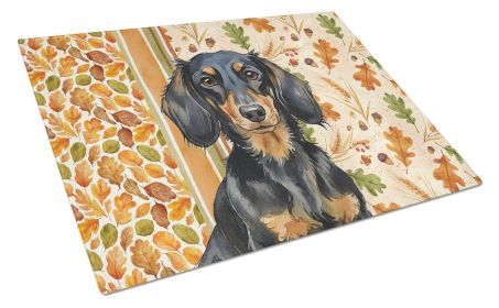 Longhaired Black and Tan Dachshund Heirloom Fall Glass Cutting Board Decorative Tempered Glass Kitchen Cutting and Serving Board Large Size Chopping B
