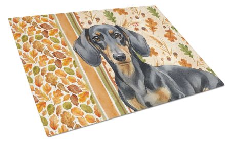 Black and Tan Dachshund Heirloom Fall Glass Cutting Board Decorative Tempered Glass Kitchen Cutting and Serving Board Large Size Chopping Board
