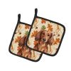 Longhaired Red Dachshund Heirloom Fall Pair of Pot Holders Pair 7.5x7.5 Quilted Insulated Hot Pads Decorative Kitchen Gift Made in USA