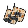 Wirehaired Black and Tan Dachshund Heirloom Fall Pair of Pot Holders Pair 7.5x7.5 Quilted Insulated Hot Pads Decorative Kitchen Gift Made in USA