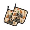 Wirehaired Wild Boar Dachshund Heirloom Fall Pair of Pot Holders Pair 7.5x7.5 Quilted Insulated Hot Pads Decorative Kitchen Gift Made in USA