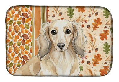 Longhaired Cream Dachshund Heirloom Fall Dish Drying Mat Absorbent Dish Drying Mat Pad for Kitchen Counter Dish Drainer Mat for Countertop, 14 x 21"