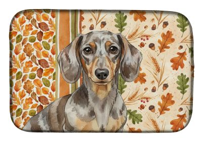 Dapple Dachshund Heirloom Fall Dish Drying Mat Absorbent Dish Drying Mat Pad for Kitchen Counter Dish Drainer Mat for Countertop, 14 x 21", Multicolor