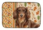 Longhaired Chocolate and Tan Dachshund Heirloom Fall Dish Drying Mat Absorbent Dish Drying Mat Pad for Kitchen Counter Dish Drainer Mat for Countertop