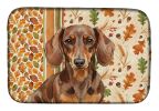 Chocolate and Tan Dachshund Heirloom Fall Dish Drying Mat Absorbent Dish Drying Mat Pad for Kitchen Counter Dish Drainer Mat for Countertop, 14 x 21"