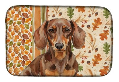 Chocolate and Tan Dachshund Heirloom Fall Dish Drying Mat Absorbent Dish Drying Mat Pad for Kitchen Counter Dish Drainer Mat for Countertop, 14 x 21"