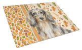 Longhaired Dapple Dachshund Heirloom Fall Glass Cutting Board Decorative Tempered Glass Kitchen Cutting and Serving Board Large Size Chopping Board