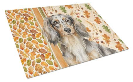 Longhaired Dapple Dachshund Heirloom Fall Glass Cutting Board Decorative Tempered Glass Kitchen Cutting and Serving Board Large Size Chopping Board