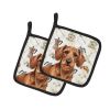 Wirehaired Red Dachshund Coffee Bar Pair of Pot Holders Pair 7.5x7.5 Quilted Insulated Hot Pads Decorative Kitchen Gift Made in USA