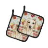 Cream Dachshund Vegetables Pair of Pot Holders Pair 7.5x7.5 Quilted Insulated Hot Pads Decorative Kitchen Gift Made in USA