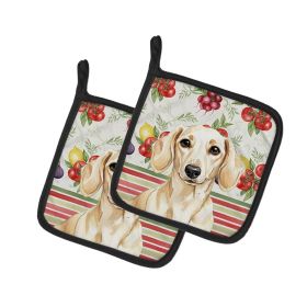 Cream Dachshund Vegetables Pair of Pot Holders Pair 7.5x7.5 Quilted Insulated Hot Pads Decorative Kitchen Gift Made in USA