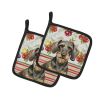 Wirehaired Wild Boar Dachshund Vegetables Pair of Pot Holders Pair 7.5x7.5 Quilted Insulated Hot Pads Decorative Kitchen Gift Made in USA