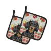 Longhaired Black and Tan Dachshund Vegetables Pair of Pot Holders Pair 7.5x7.5 Quilted Insulated Hot Pads Decorative Kitchen Gift Made in USA
