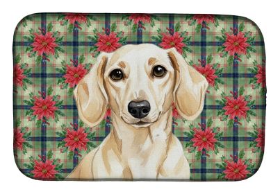 Cream Dachshund Christmas PoinsettIas Dish Drying Mat Absorbent Dish Drying Mat Pad for Kitchen Counter Dish Drainer Mat for Countertop, 14 x 21"