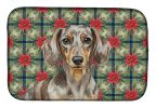 Dapple Dachshund Christmas PoinsettIas Dish Drying Mat Absorbent Dish Drying Mat Pad for Kitchen Counter Dish Drainer Mat for Countertop, 14 x 21"