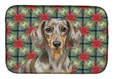 Dapple Dachshund Christmas PoinsettIas Dish Drying Mat Absorbent Dish Drying Mat Pad for Kitchen Counter Dish Drainer Mat for Countertop, 14 x 21"
