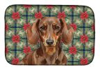 Chocolate and Tan Dachshund Christmas PoinsettIas Dish Drying Mat Absorbent Dish Drying Mat Pad for Kitchen Counter Dish Drainer Mat for Countertop