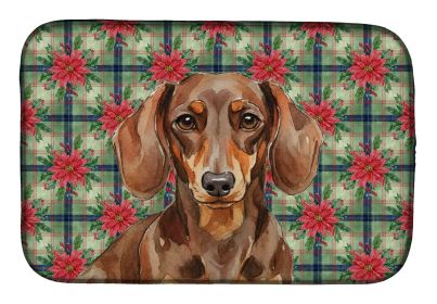 Chocolate and Tan Dachshund Christmas PoinsettIas Dish Drying Mat Absorbent Dish Drying Mat Pad for Kitchen Counter Dish Drainer Mat for Countertop