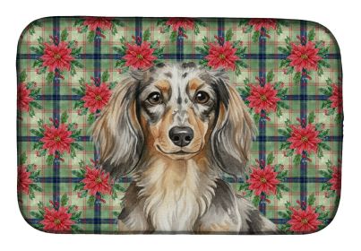 Longhaired Dapple Dachshund Christmas PoinsettIas Dish Drying Mat Absorbent Dish Drying Mat Pad for Kitchen Counter Dish Drainer Mat for Countertop