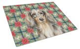 Longhaired Dapple Dachshund Christmas PoinsettIas Glass Cutting Board Decorative Tempered Glass Kitchen Cutting and Serving Board Large Size Chopping