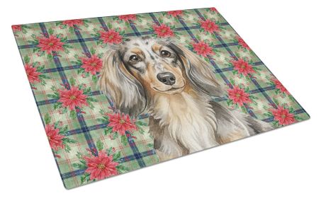 Longhaired Dapple Dachshund Christmas PoinsettIas Glass Cutting Board Decorative Tempered Glass Kitchen Cutting and Serving Board Large Size Chopping