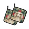 Longhaired Cream Dachshund Christmas PoinsettIas Pair of Pot Holders Pair 7.5x7.5 Quilted Insulated Hot Pads Decorative Kitchen Gift Made in USA