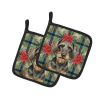 Wirehaired Wild Boar Dachshund Christmas PoinsettIas Pair of Pot Holders Pair 7.5x7.5 Quilted Insulated Hot Pads Decorative Kitchen Gift Made in USA