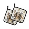 Longhaired Dapple Dachshund Coffee Bar Pair of Pot Holders Pair 7.5x7.5 Quilted Insulated Hot Pads Decorative Kitchen Gift Made in USA
